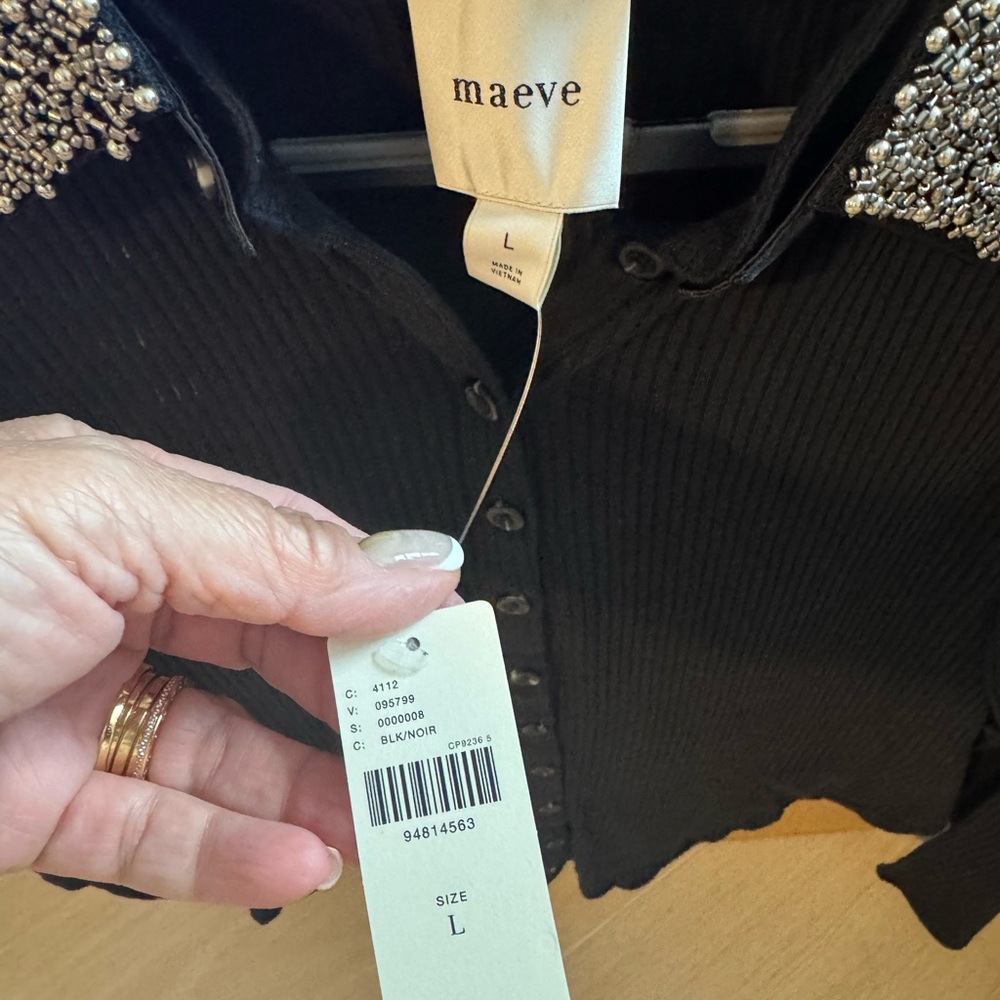 Maeve Black Sweater with Beaded Shoulders